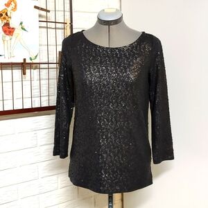 J. Crew XS matte black sequin tshirt NWT